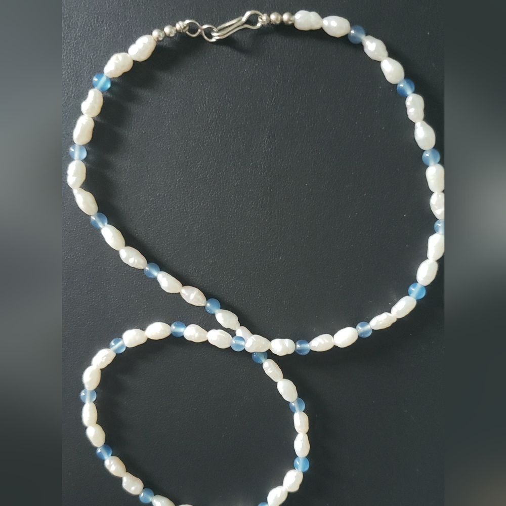 Pearls Sterling Silver And Blue Quartz 18" - Picture 5 of 6